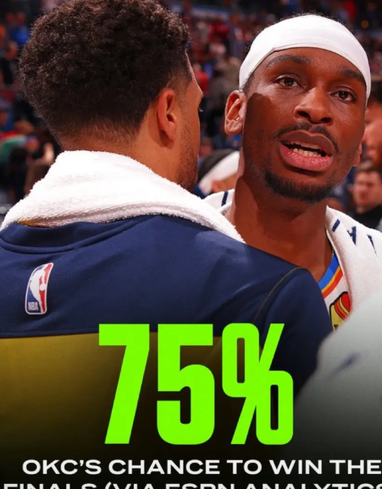 ESPN分析非常看好雷霆队获得本赛季NBA总决赛冠军，几率是75%。正常情况