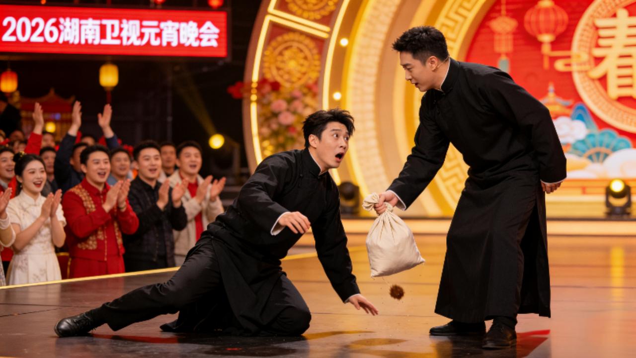湖南卫视元宵晚会突发！王蕴凡摔倒，临场反应成全场高光2026年湖南卫视元宵