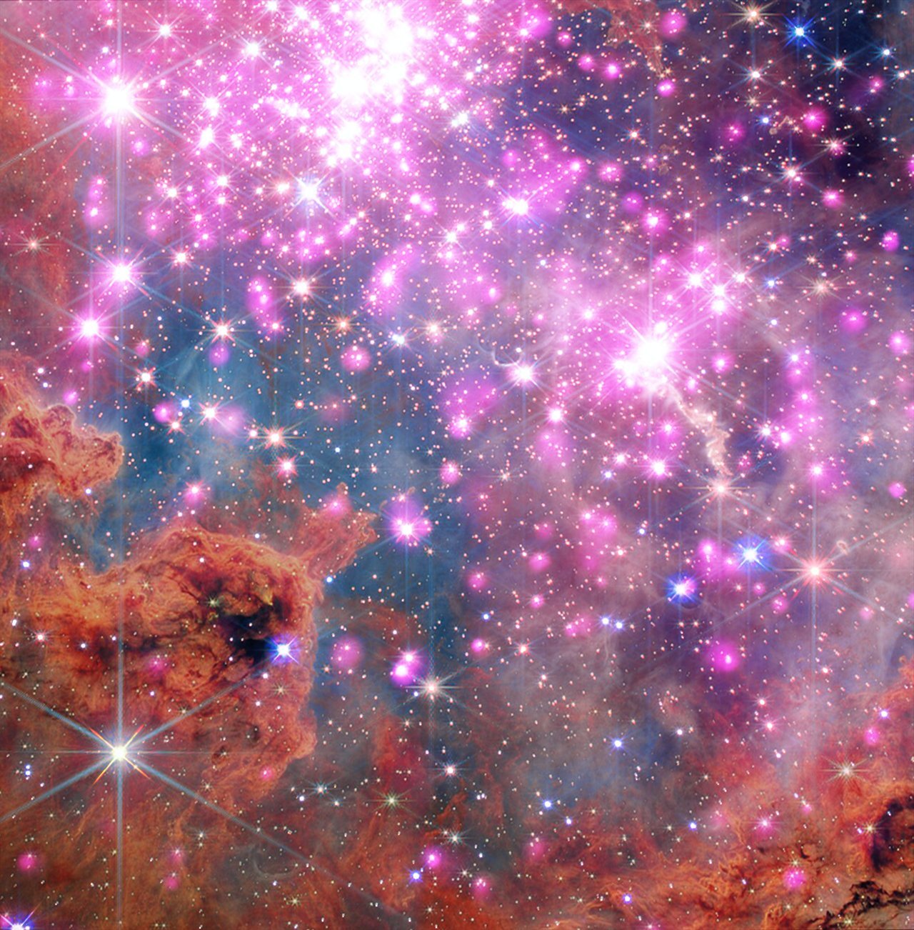 维斯特卢2（Westerlund2）是一个年轻的恒星团，包含数千颗恒星，距离地