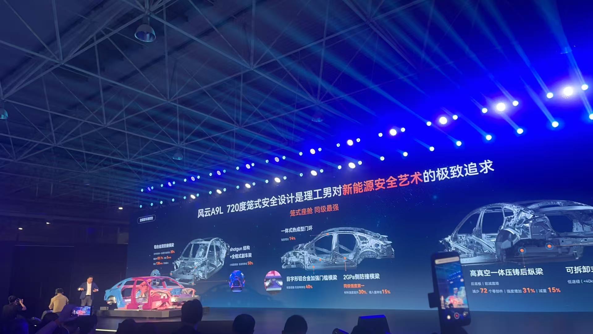 安全你可以永远相信奇瑞奇瑞安全之夜李学用现场讲解风云A9L白车身，一平方厘米就