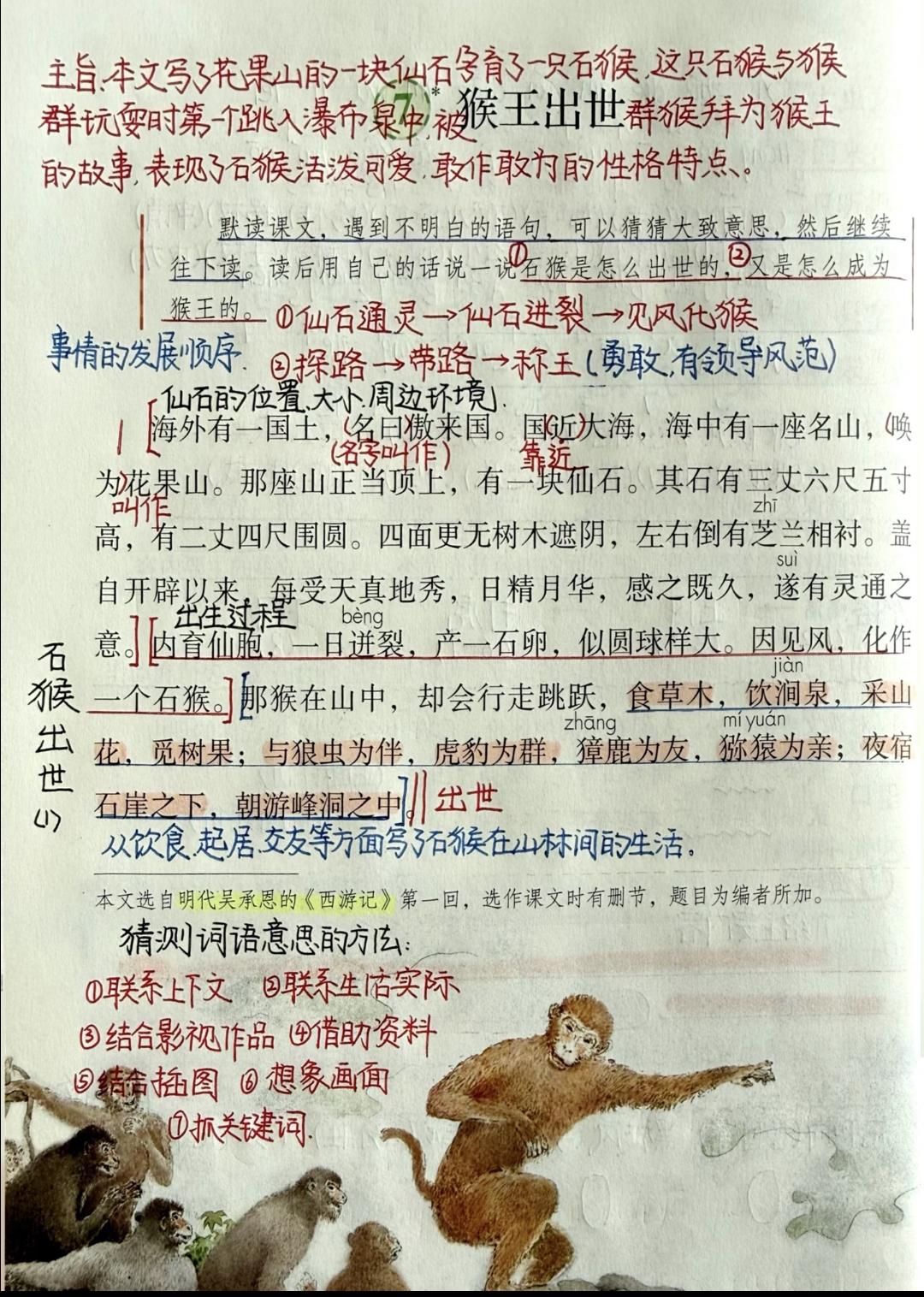 五年级下册语文，第二单元《猴王出世》《红楼春趣》《语文园地二》课堂笔记，收藏复习