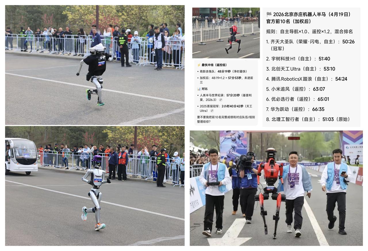 ✨中国机器人跑步遥遥领先✨🐼每年一度的北京亦庄机器人半程马拉松大赛，今年