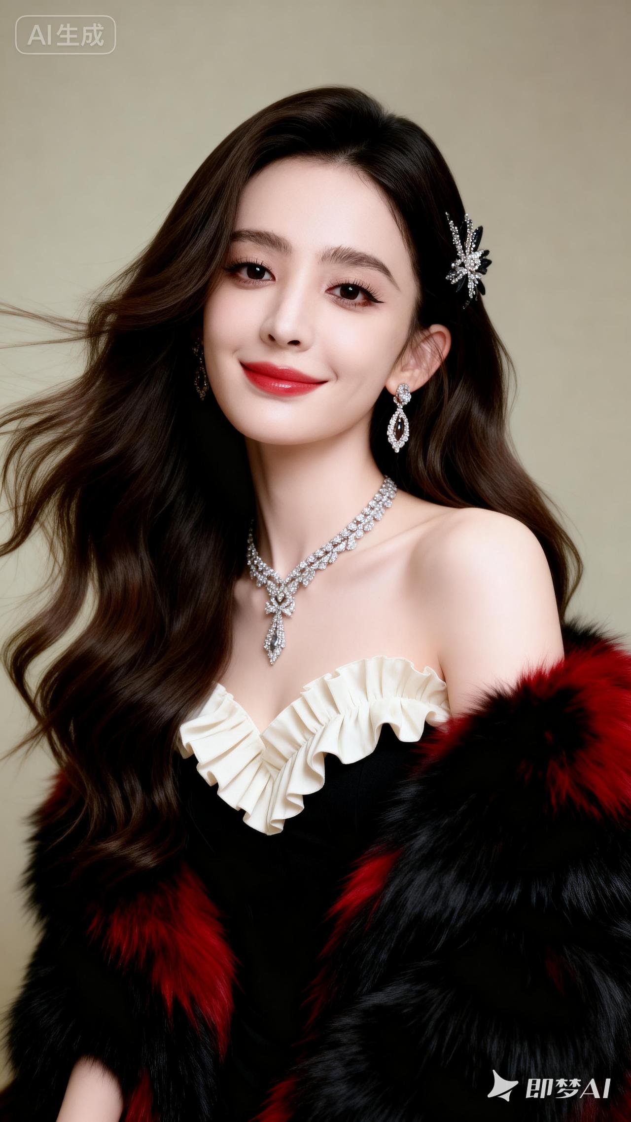 这位美女穿着华丽的礼服，看起来非常惊艳。