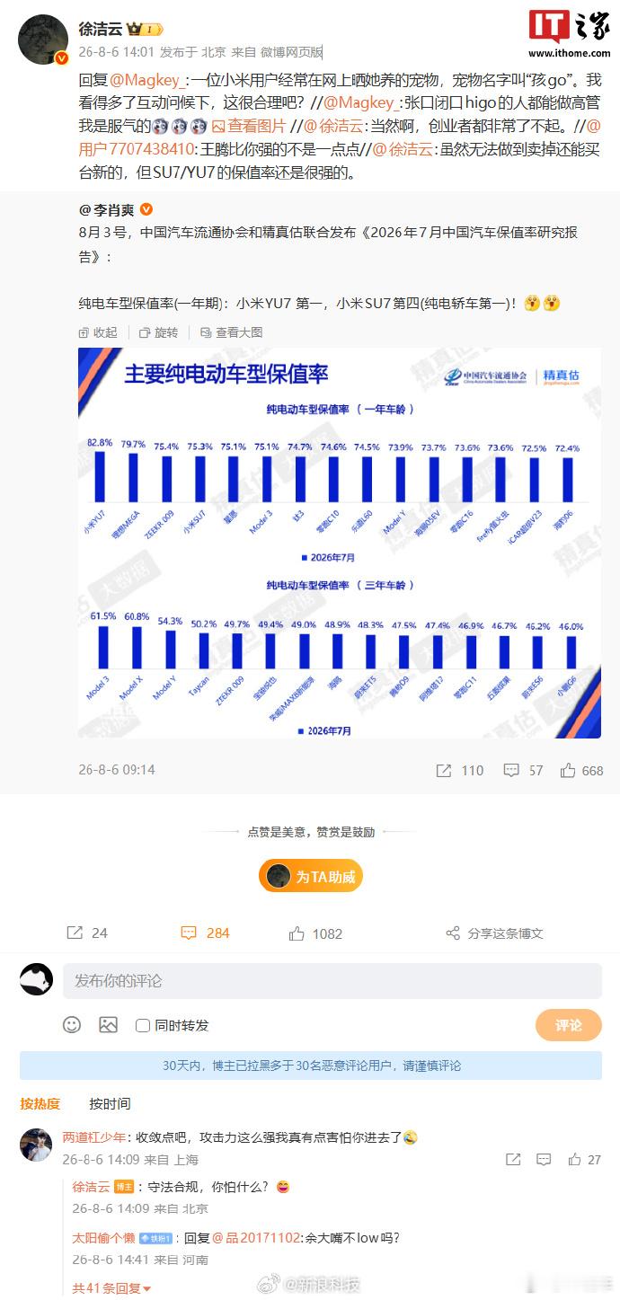 小米徐洁云回应孩go言论“孩go”只是个宠物名，没必要应激。骂得太难听，伤人又