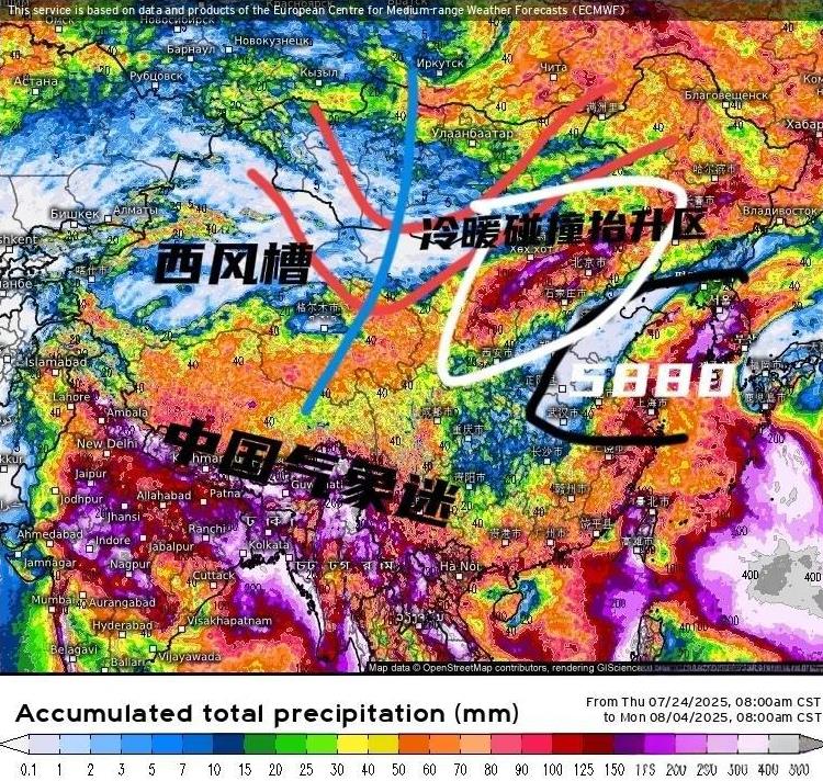 简单的说一下未来一段时间我国的降水情况由于副热带高压位置+西风带环流的原因（如