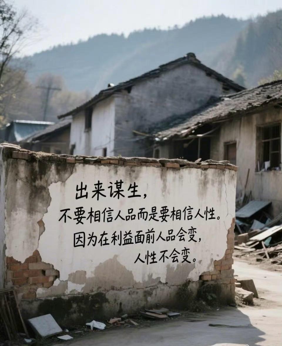 出来谋生，不要相信人品，而是要相信人性。因为在利益面前人品会变，人性不会变。​