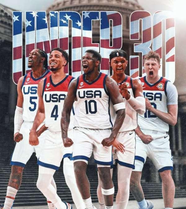 ESPN列2028年奥运会，美国男篮阵容：后卫：杰伦威、哈利伯顿前锋：华子、