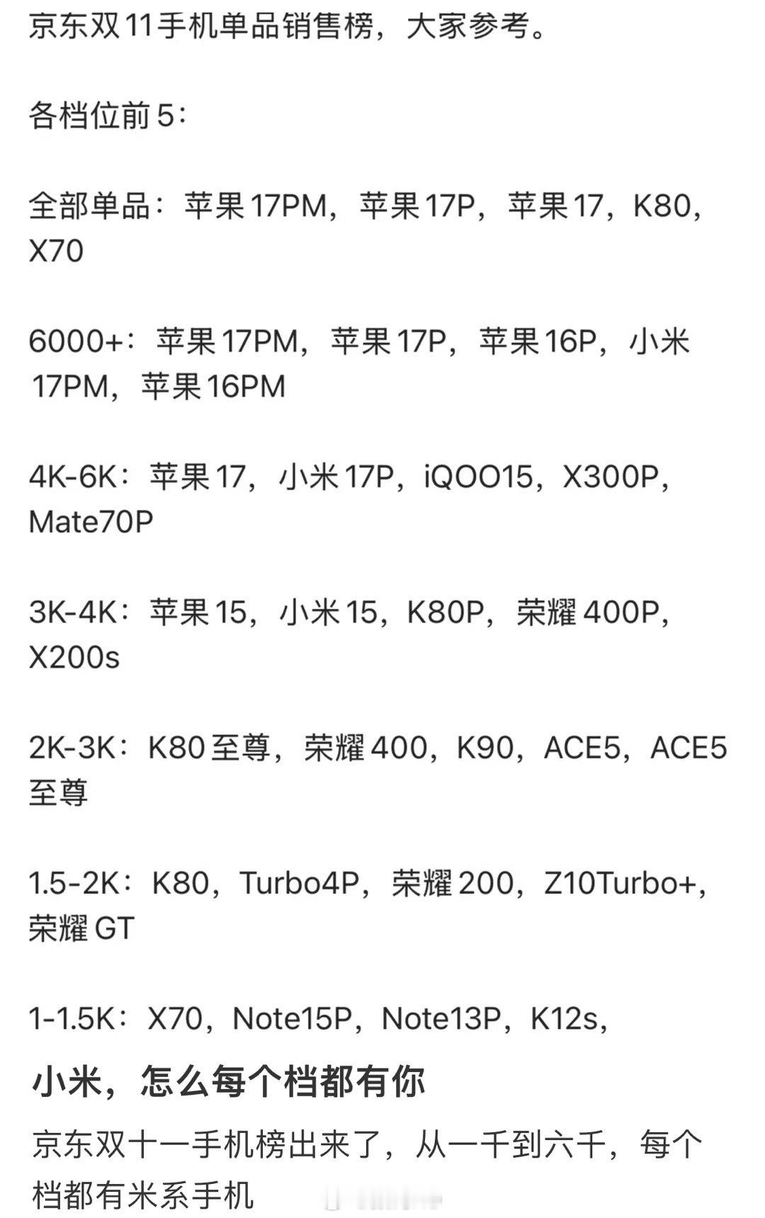 小米，怎么每个档都有你