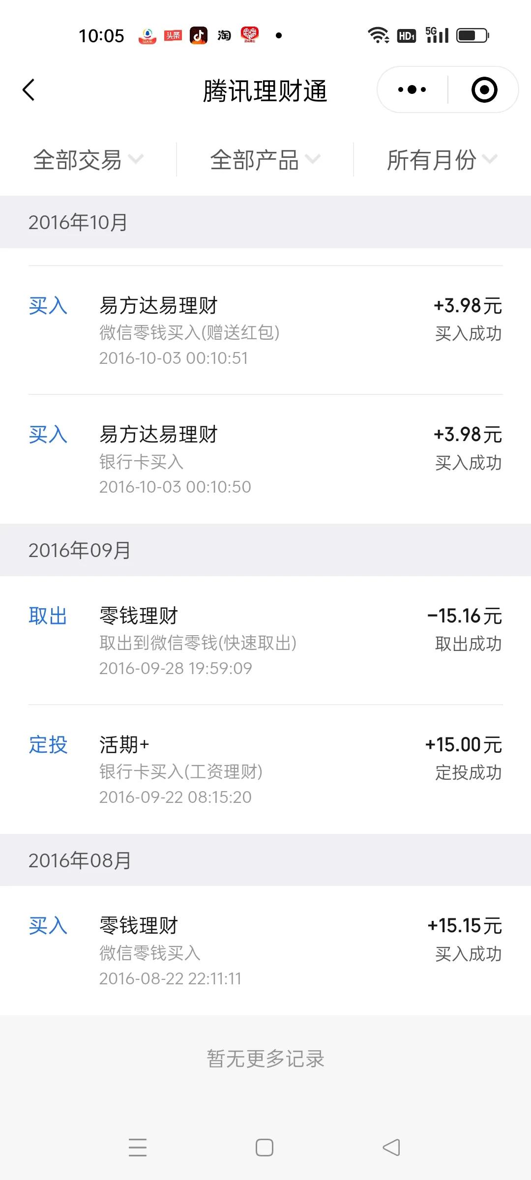 2016年8月份的时候我在微信腾讯理财通购买了一份活期《南方现金通活币E》，目前