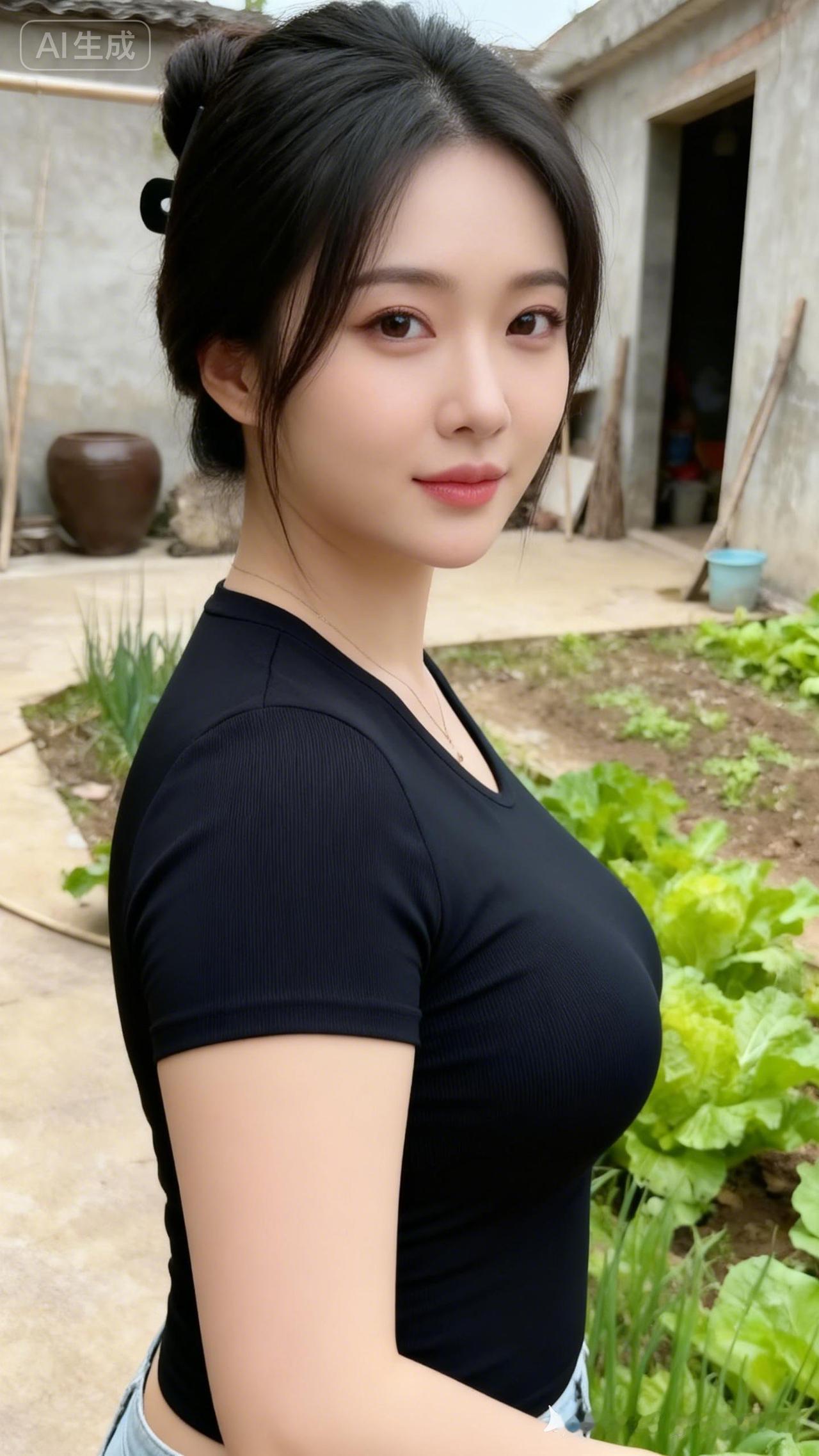 黑发红唇，甜美可人，田园风穿搭，清新自然！