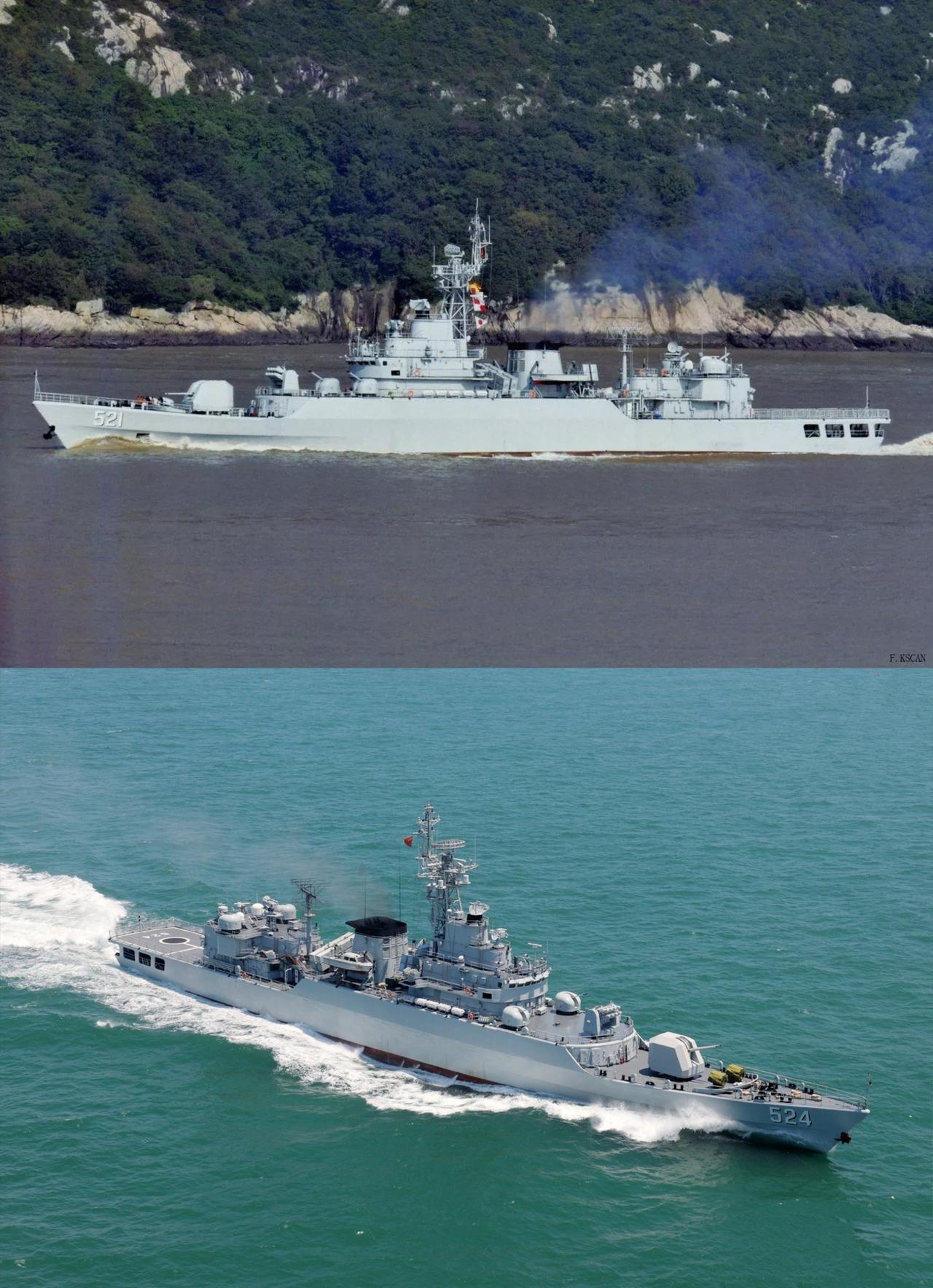 521嘉兴舰和524三明舰。当年053H3护卫舰刚亮相的时候，感觉真是