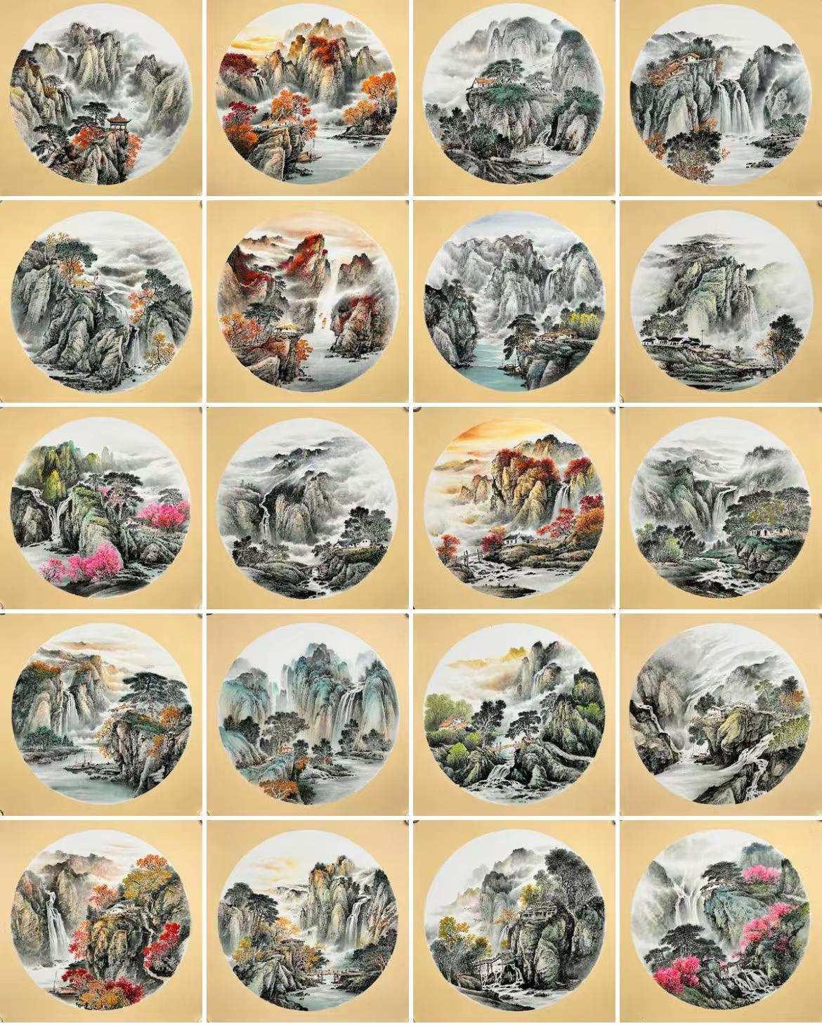 卡纸山水系列。斗方山水国画山水手绘国画作品写意国画