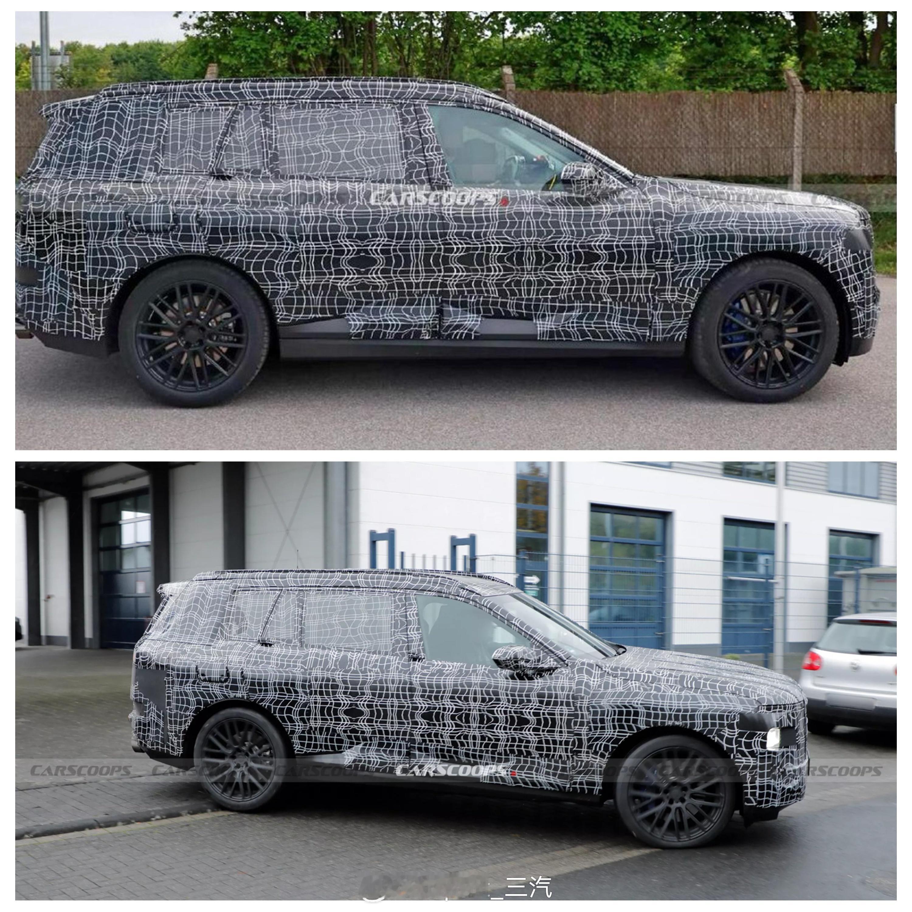 宝马全新一代X7最新谍照曝光前悬不同角度看的前悬长度并不一样主要是前悬的水平投