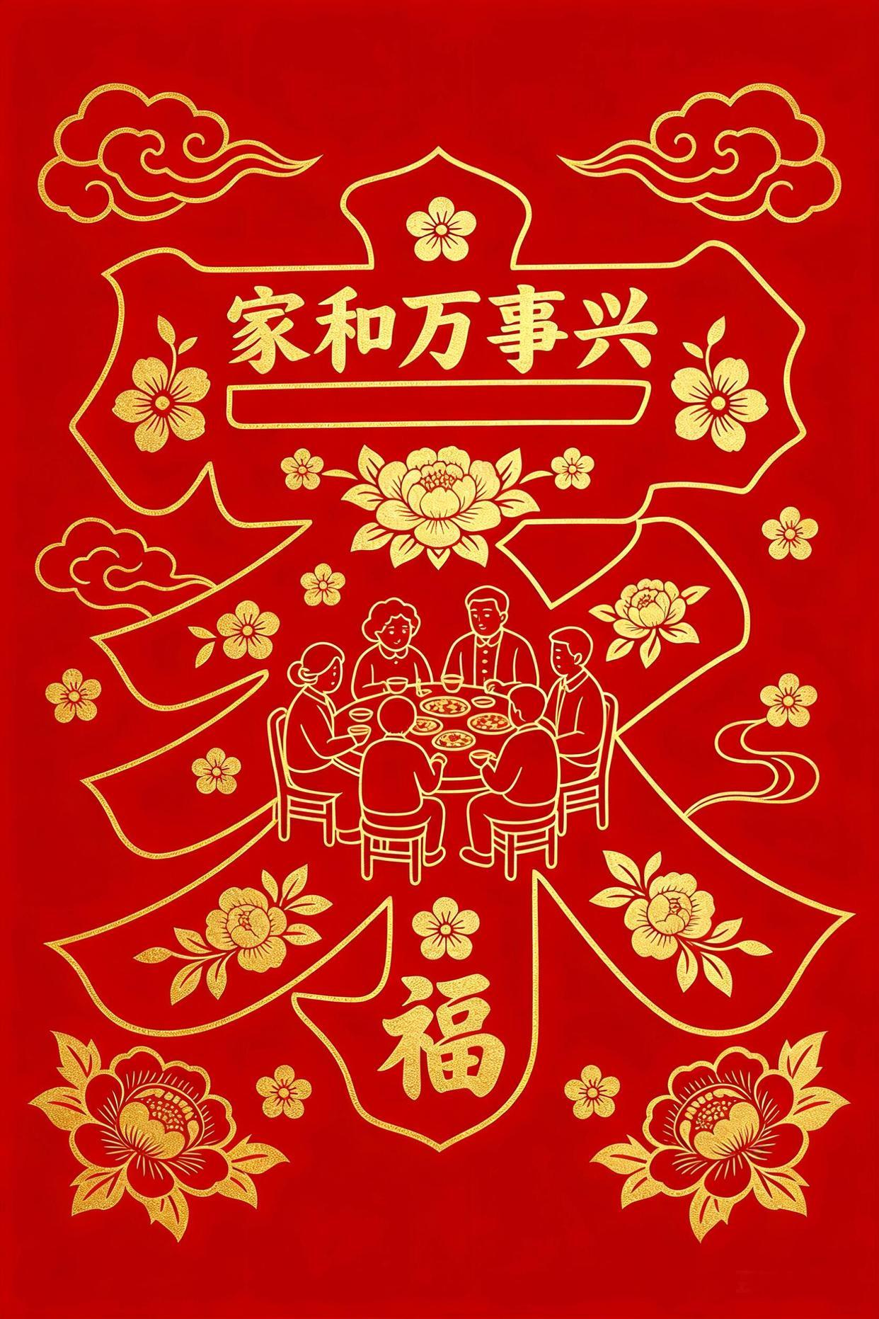 家和万事兴​家门迎春年年顺，合家迎春岁岁康。