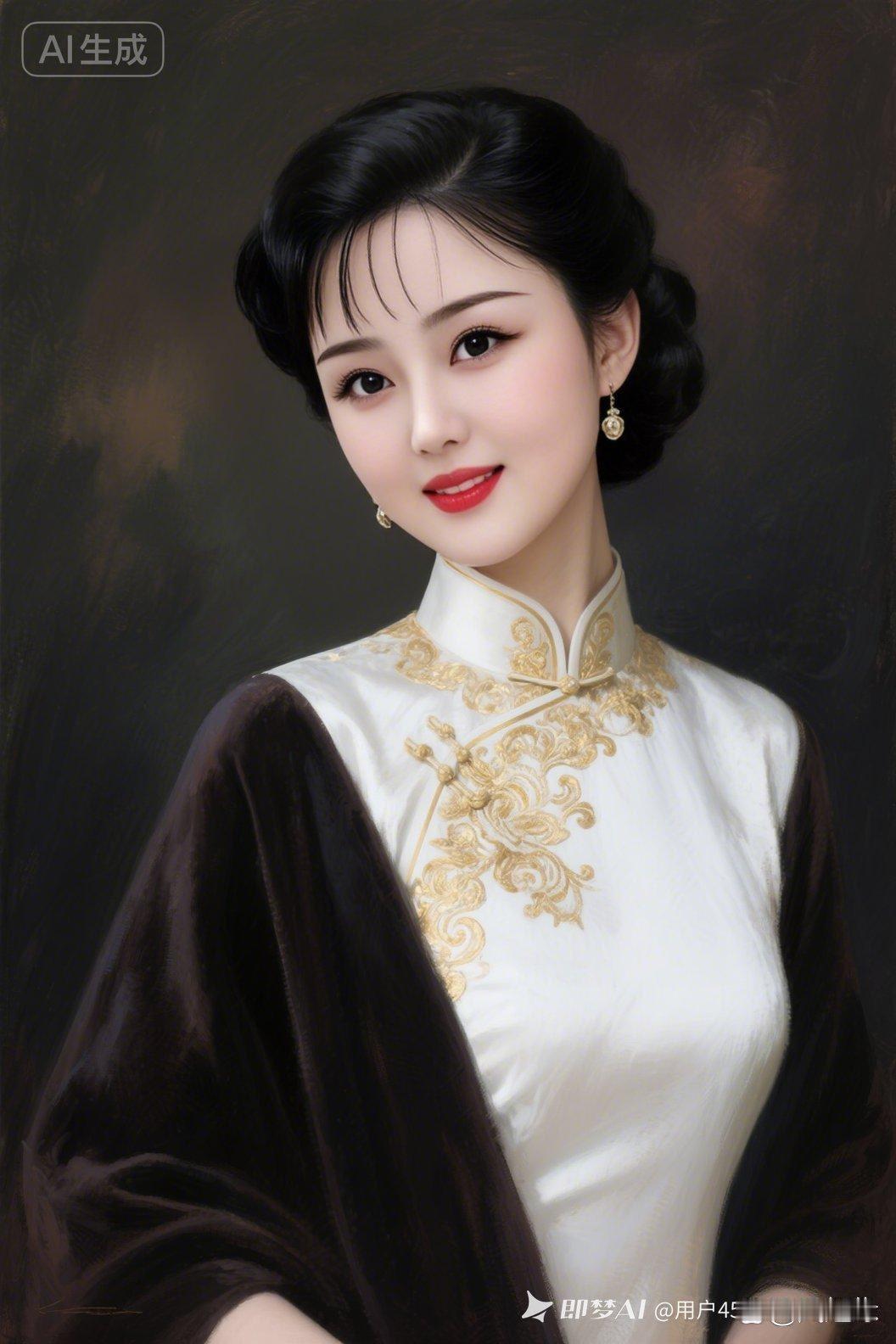 优雅复古风，金镶白旗袍，尽显东方韵味