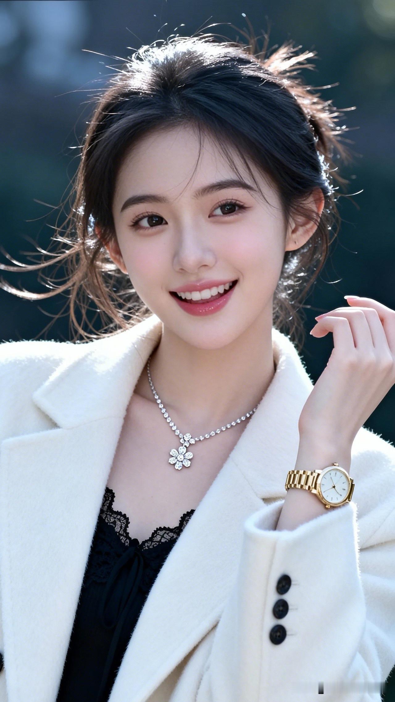 甜美少女风穿搭，珍珠项链与白色外套的完美搭配，尽显优雅气质！💖✨女人喜欢你，她