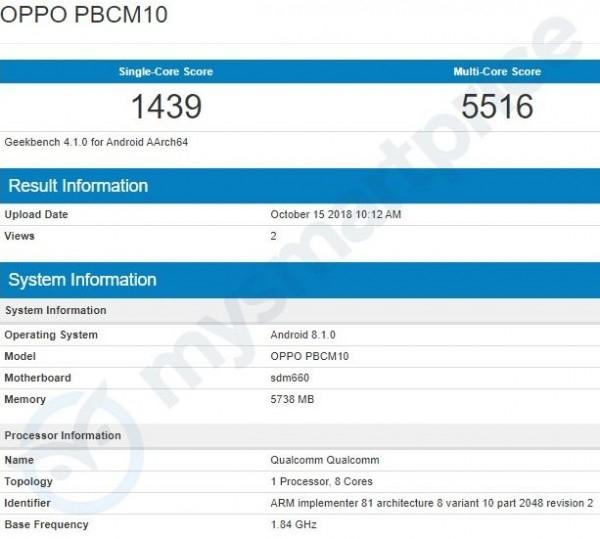 骁龙660 oppo r15x跑分现身geekbench