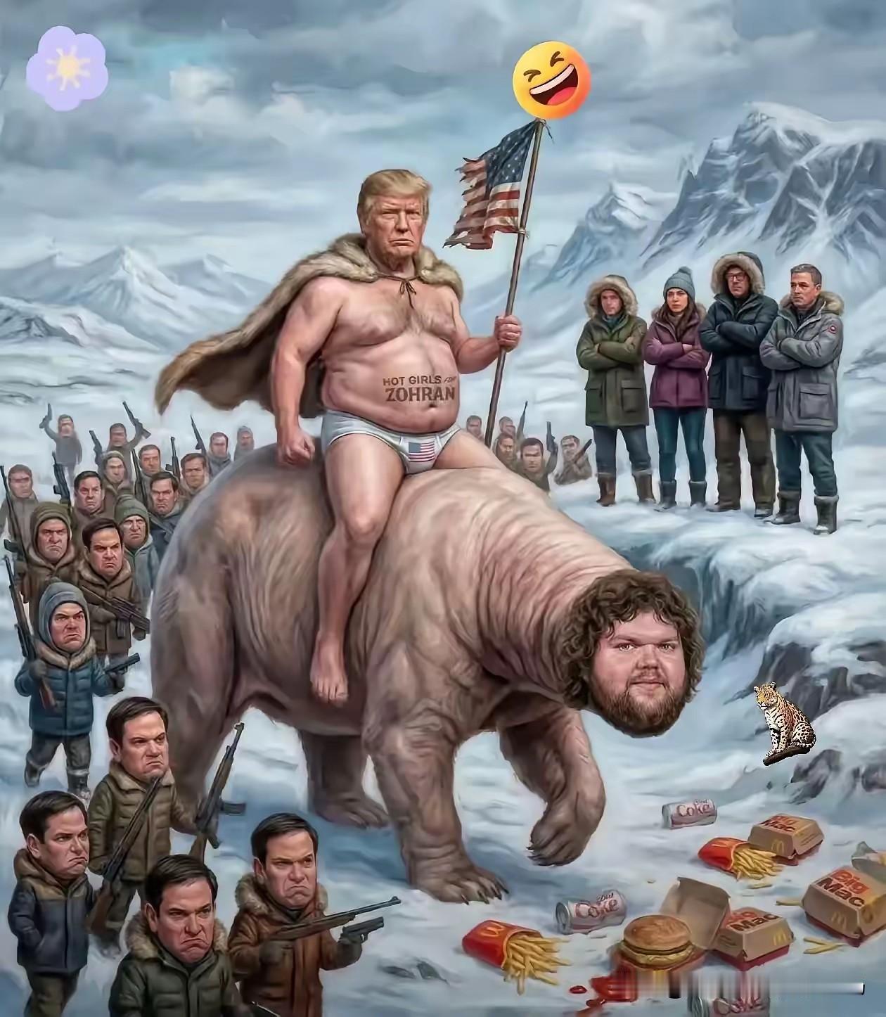 一张漫画，把外网给引爆了。​​画风很“帝国”，特朗普骑着高头大马，身后旌旗蔽日