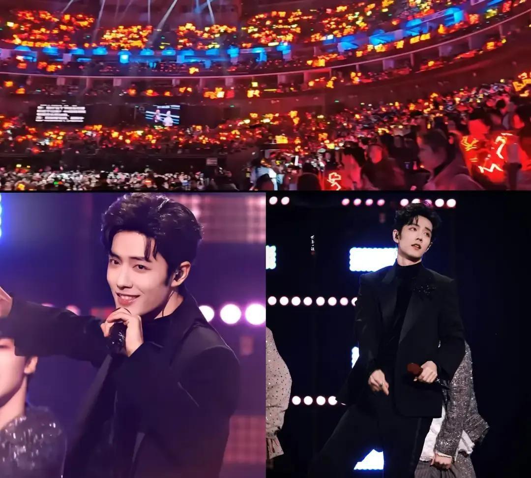 肖战跨年刚露脸，台下就亮起一片红海，灯牌多得像夜市。安保小哥来回跑，收了几块就