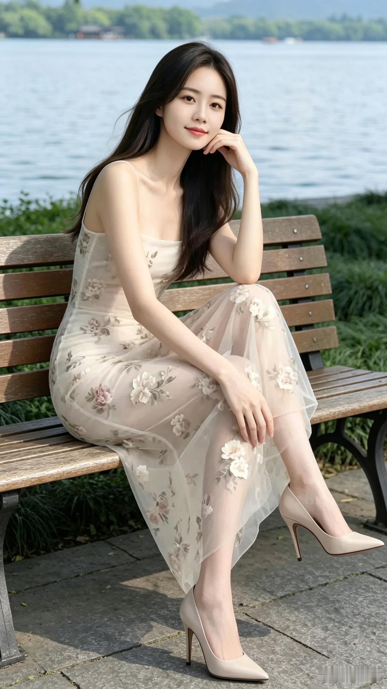 女孩的美丽如同清晨的露珠，晶莹剔透，令人不忍目视；如同一朵娇艳的花朵，绽放出绚烂