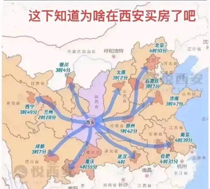 谁这么有才搞了这张图，这样一看，西安就成了中国中心了，真是为了卖房无所用不及