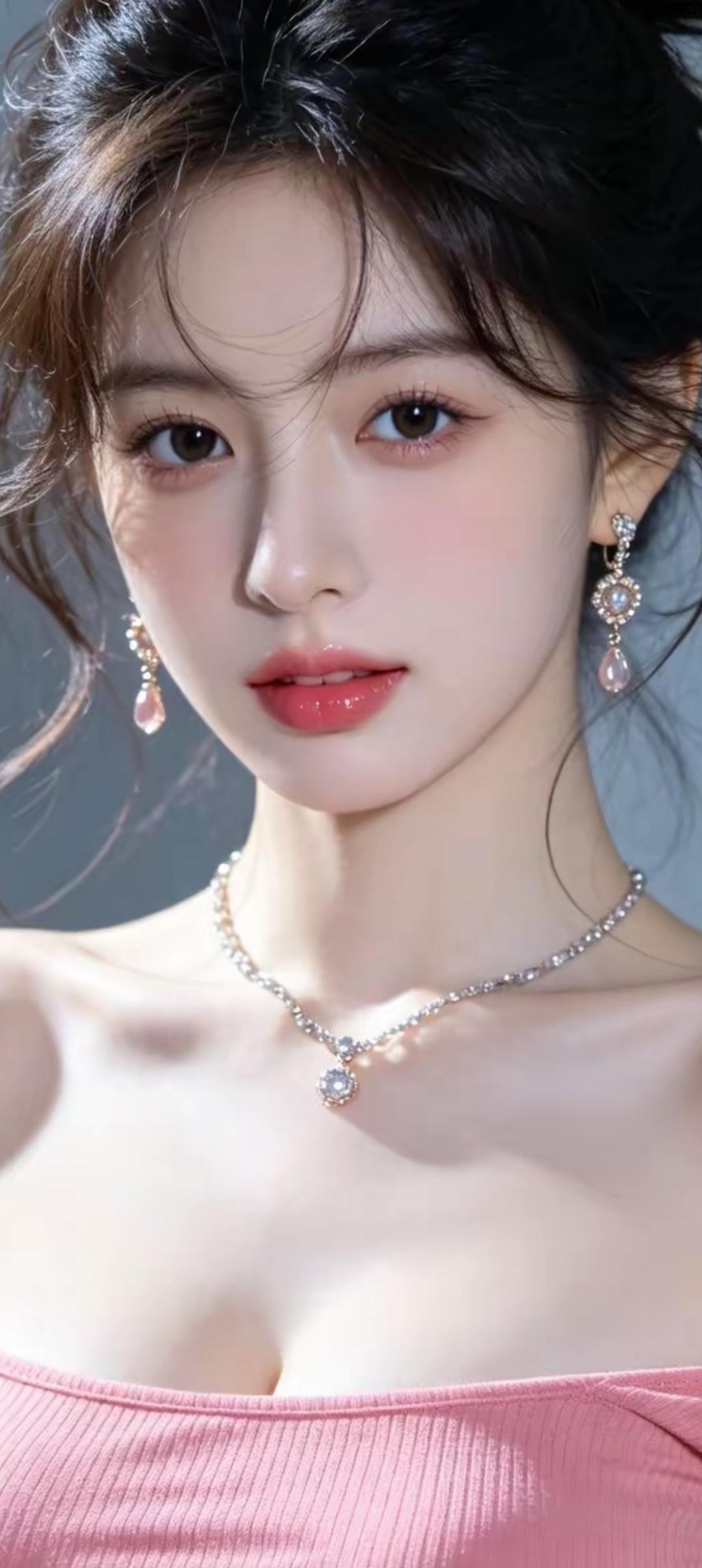 优雅少女风，粉色吊带裙搭配珍珠项链和耳环，甜美又迷人！