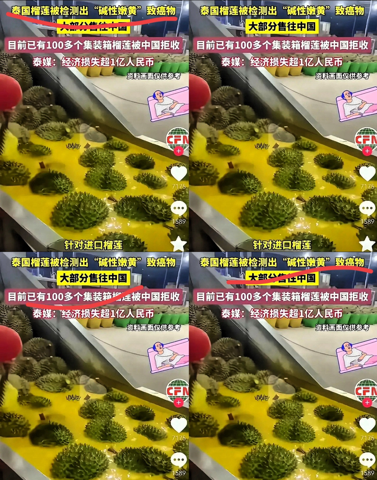 青壳榴莲致癌物，海关退回几千吨我勒个去！最近泰国榴莲这事