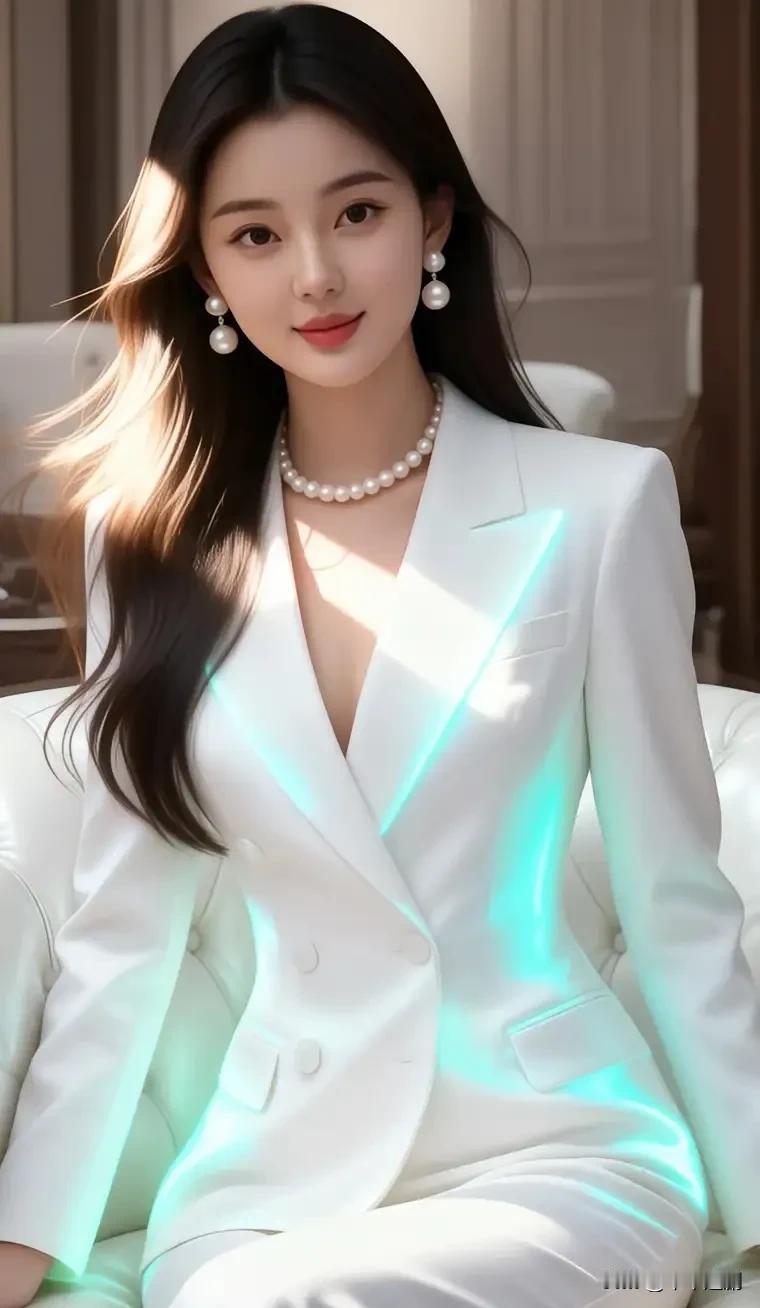 什么样的穿搭可以成为气质女神?白西装裹着冷调的飒，珍珠光和荧光边撞出柔。发梢掠
