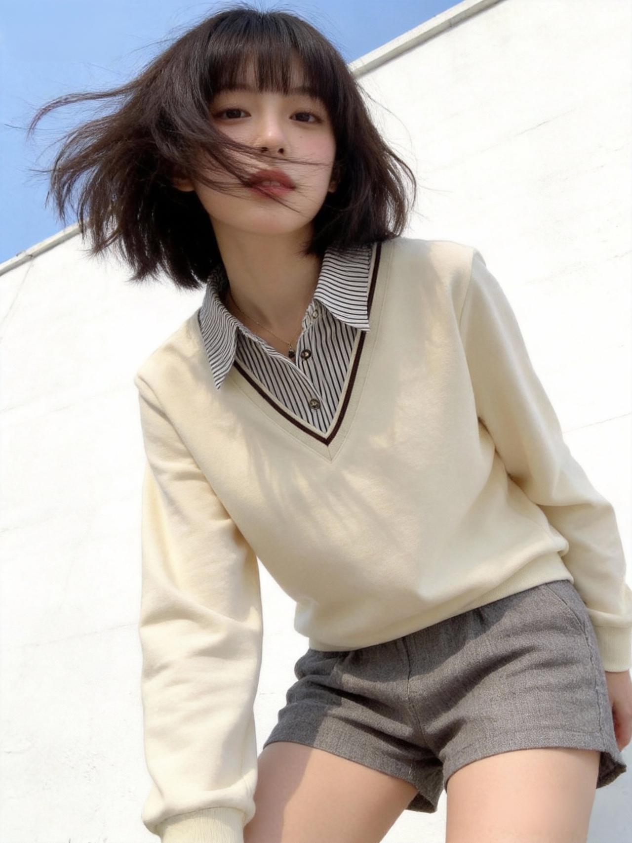 青春洋溢的校园风穿搭简直yyds，能让甜美与帅气并存！就像清纯甜美写真里，白衬衫