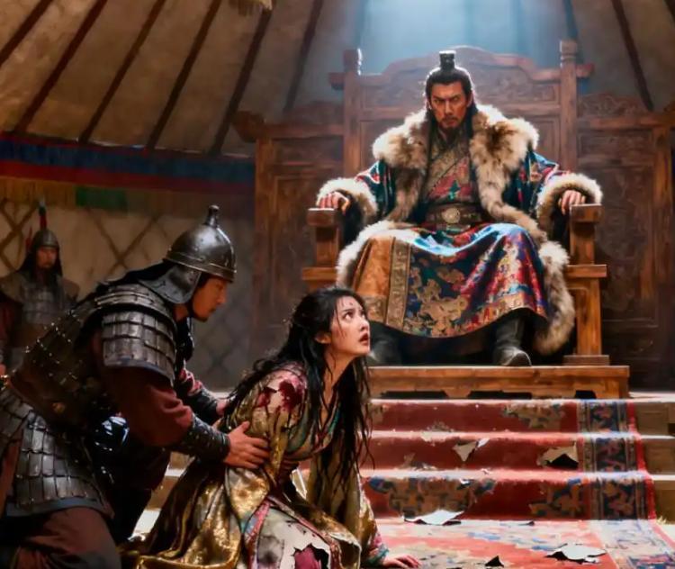 1252年的一天，4个蒙古兵抬着一个皮囊，皮囊里装一个剥光衣服的女人，她四肢被绑