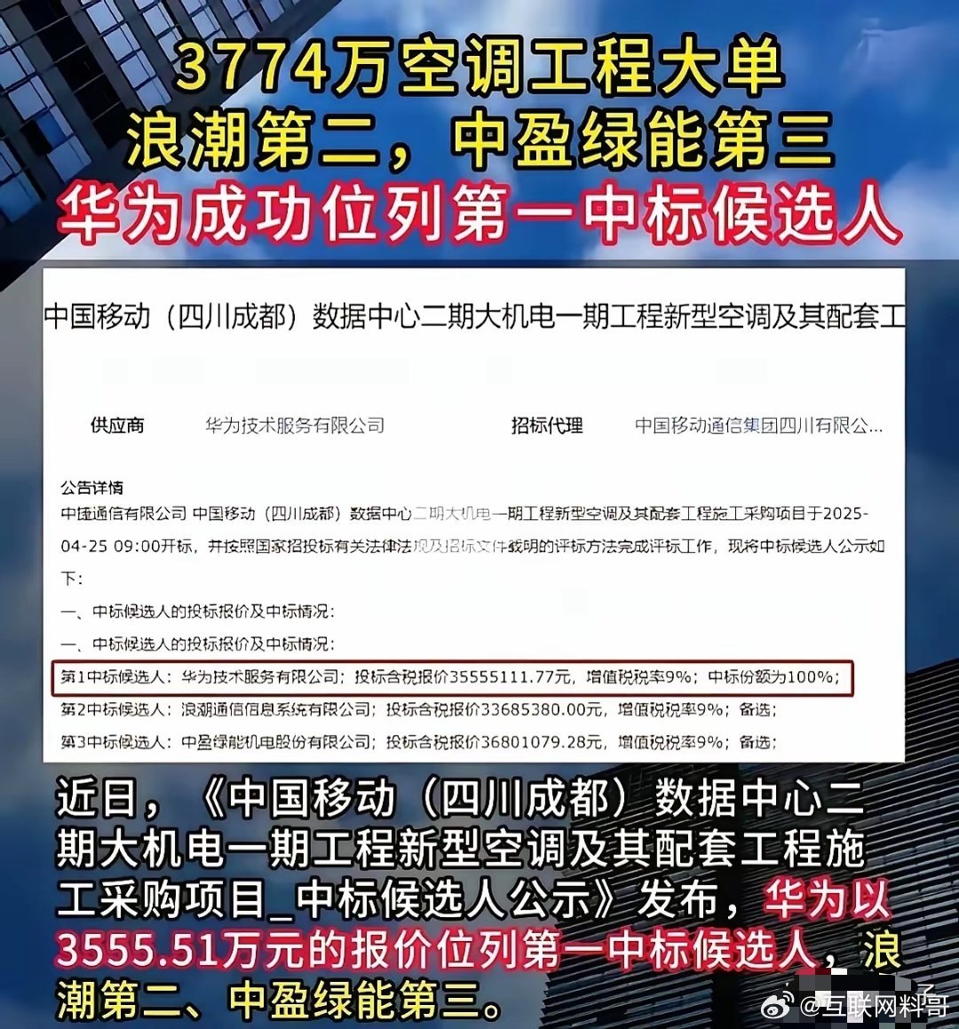 恭喜华为中标！没有友商的赛道异常安静！华为在精密空调领域的认可度极高，华为直接以