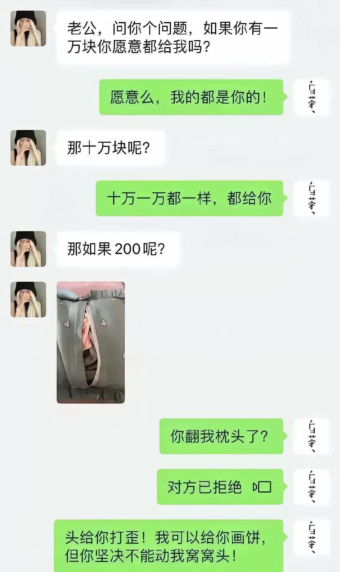 多少万都可以给你，但是200不能给，因为真有200私房钱。
