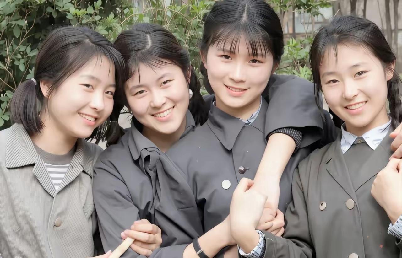 1979年，山东艺术学院院子里，四个年轻姑娘站成一排：牟卫红、迟蓬、倪萍、赵娟娟