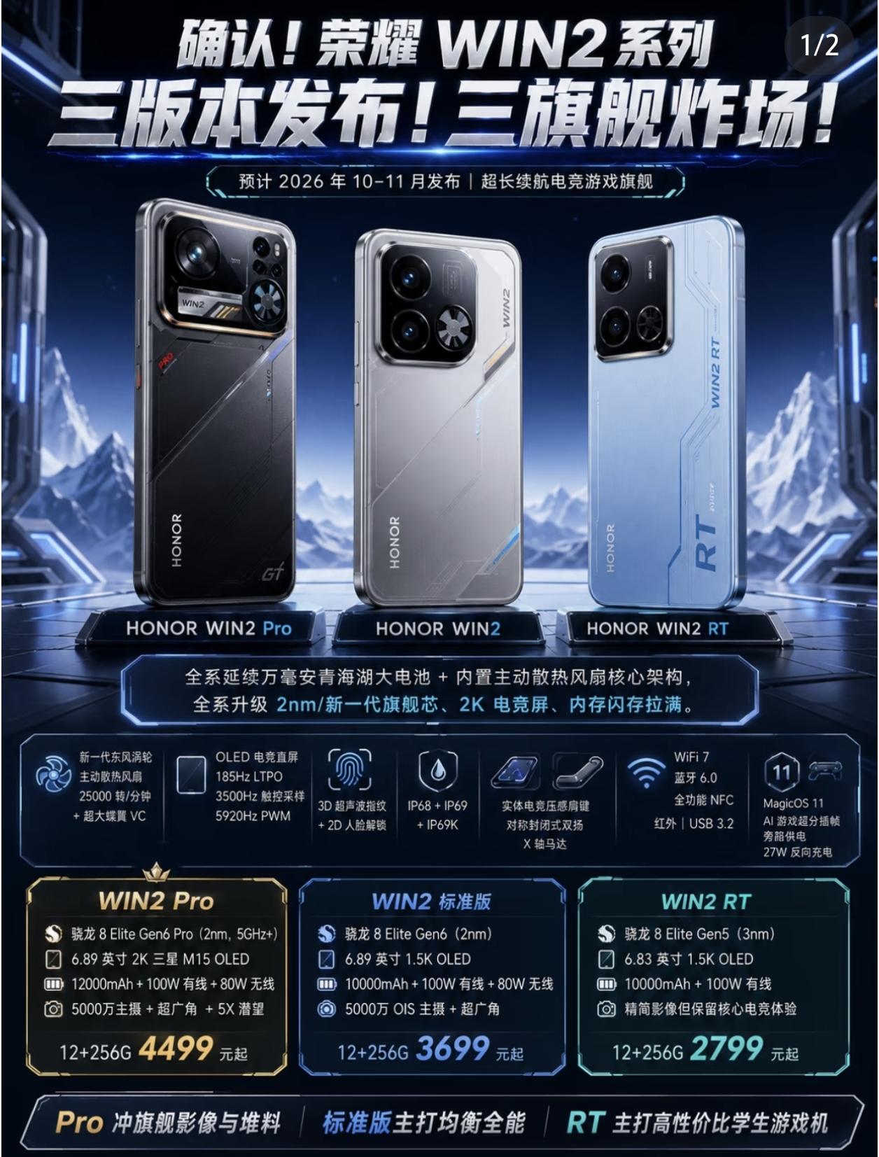 荣耀WIN2系列真的再次实力回归，共有三款具体的机型分别是荣耀WIN2pro、荣