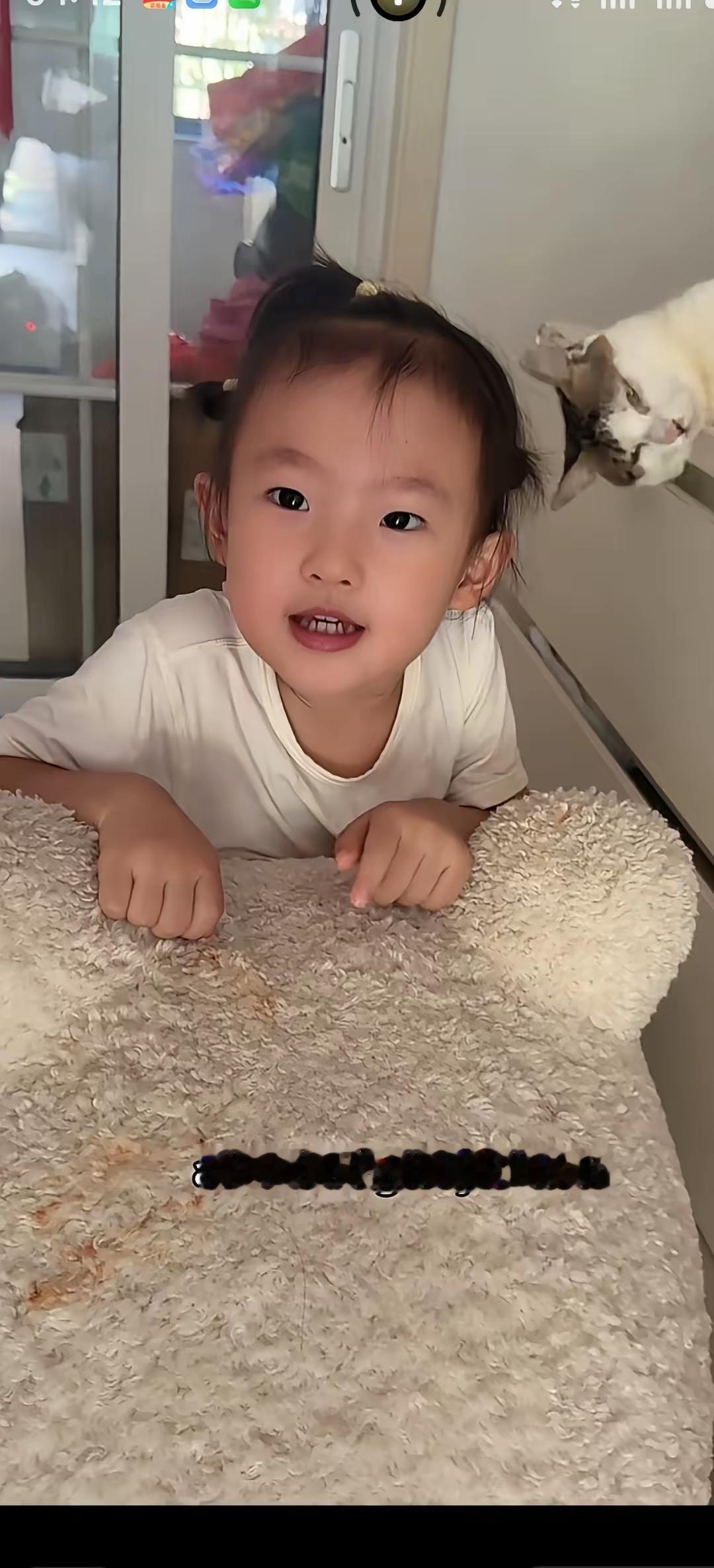 闪闪真是太厉害了，妥妥一个可爱宝贝！这几天闪闪没去走红毯，小家伙在家穿着白色T恤