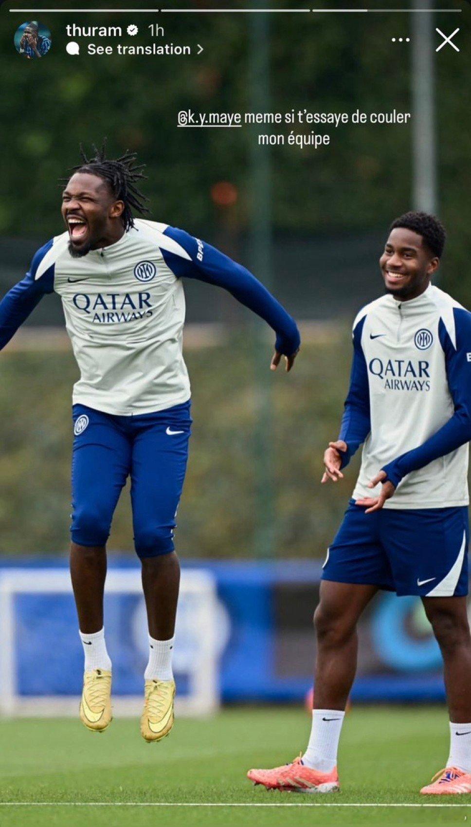 齐沃：图拉姆很好他复出后就没缺席过任何一次训练我不知道该不该感谢法国队但这