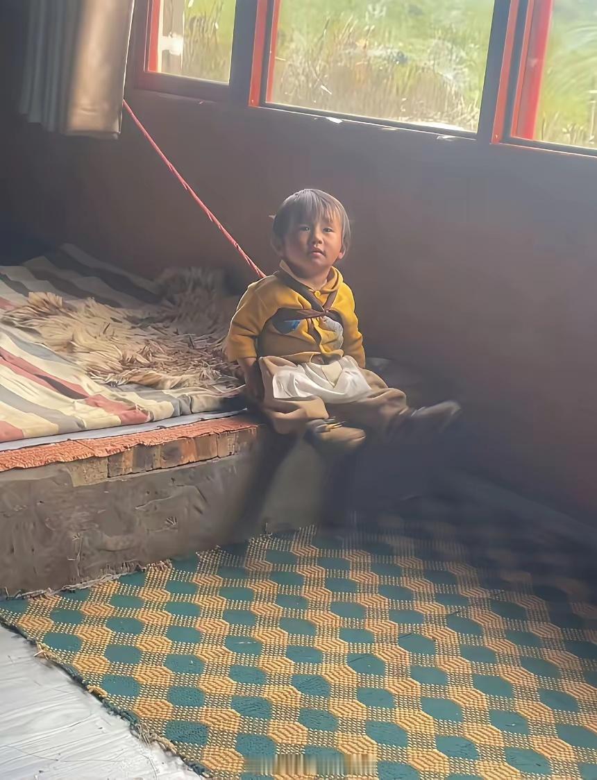 被拴着看天的萌娃，让人心疼。孩子哭了多少次才学会安静？安全有了，安全感却丢了。但