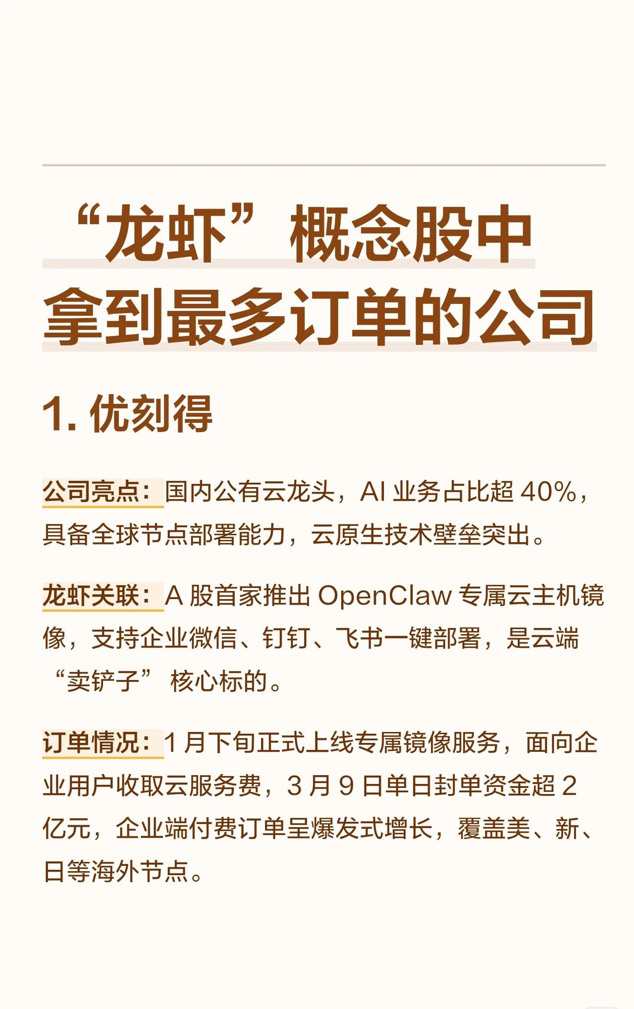 10家与“OpenClaw”项目相关的A股公司，将其称为“龙虾概念股”，并根据各