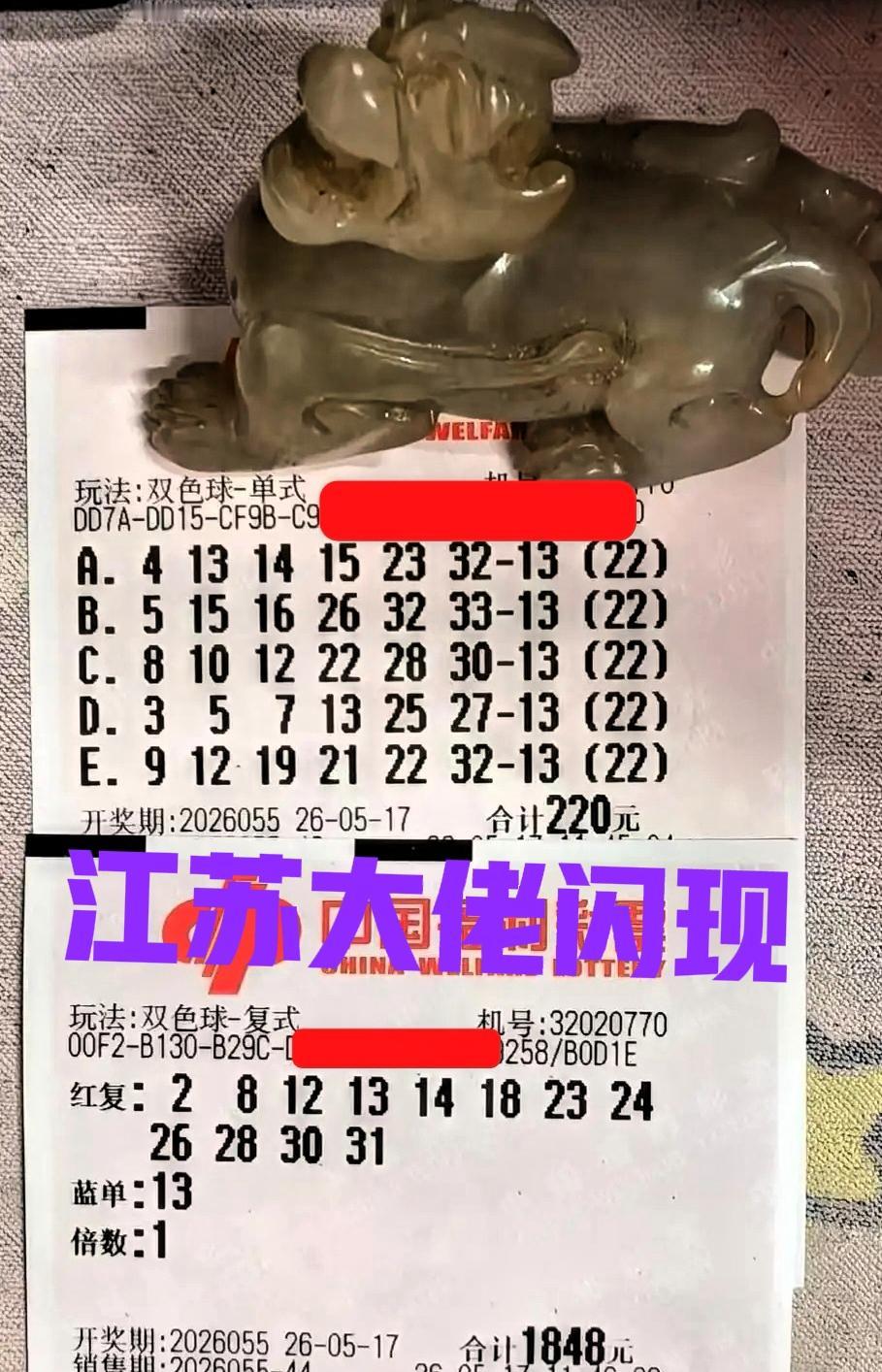 江苏大佬闪现，昨天中了大乐透05/09后区，小赚了一笔，今天双色球继续追大奇数，