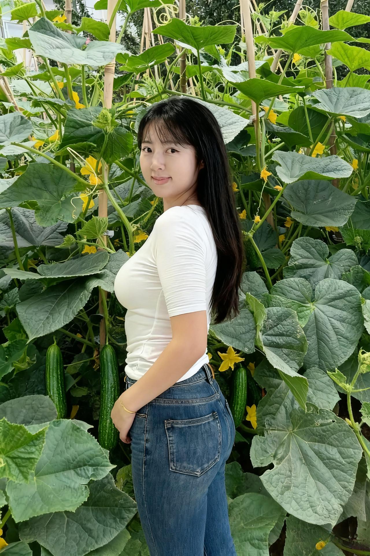 倩影亭亭立芳丛，叶底风来香暗生。笑靥藏花心自暖，眸中涵得一园风。