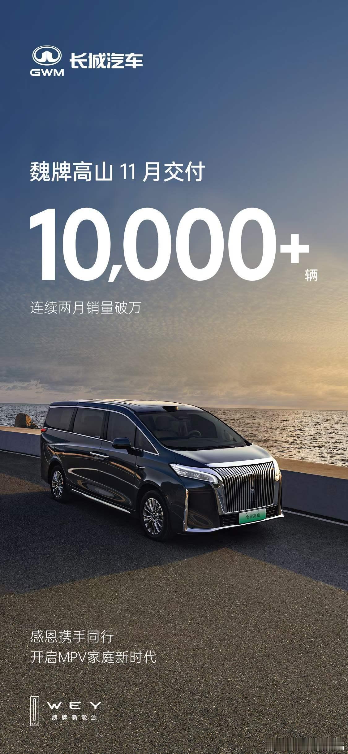魏牌高山连续两个月销量破万，让我有点意外。更让我意外的睡，高山一个MPV系列的销
