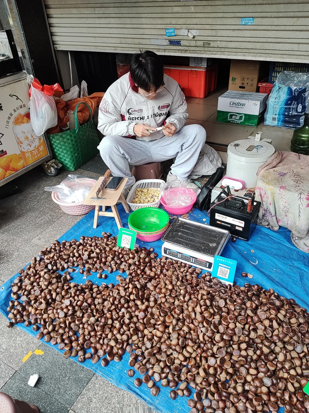 211高校毕业生摆地摊卖板栗。今天碰到一个摆地摊卖板栗的小伙子，一问，才知道他