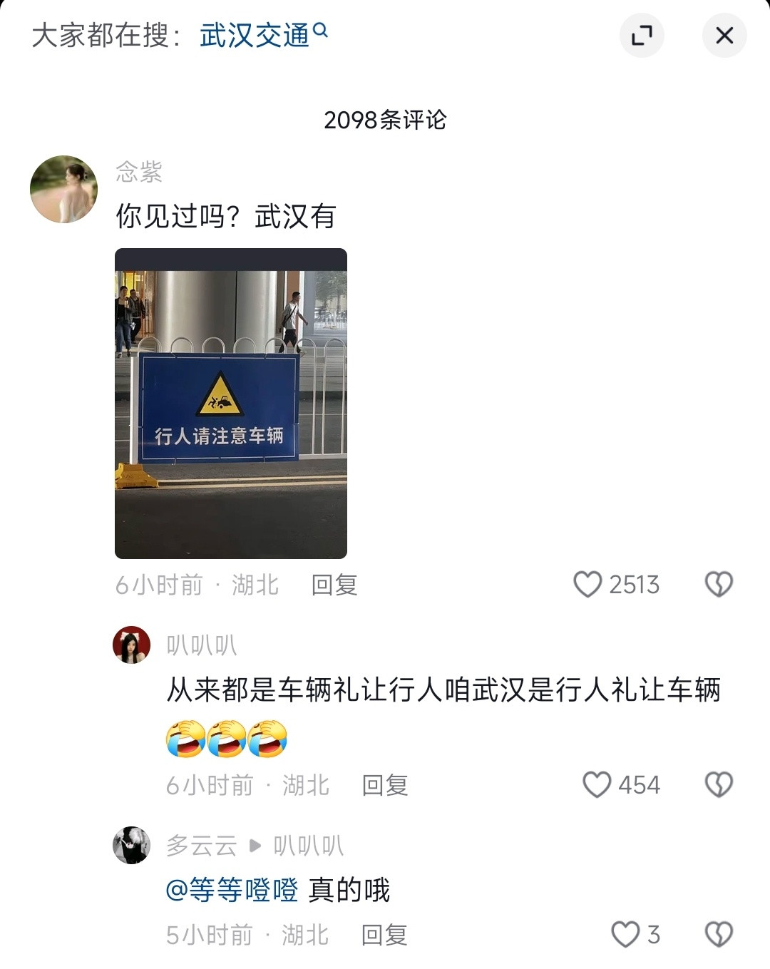第一眼没觉得不对劲，第二眼：？？？不是车辆礼让行人吗？[跪了]武汉交通这么莽的吗