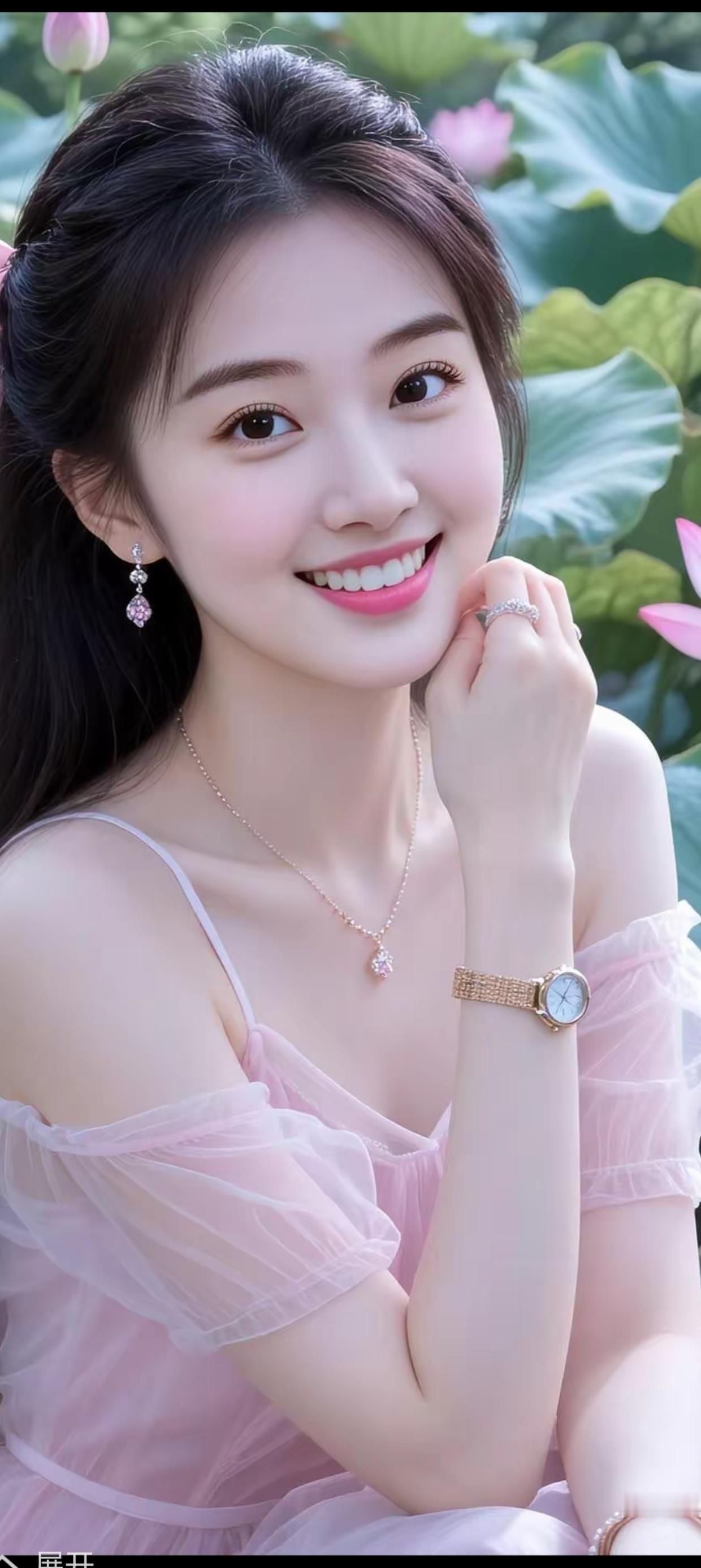 甜美少女心，粉色连衣裙，微笑的幸福时光