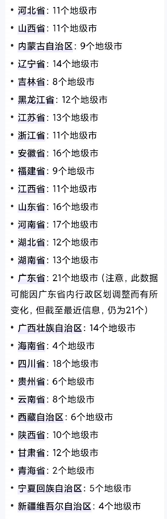 广东的老乡们，咱们广东省的地级市那可不是一般的多，而是非常多。我查了一下，全国有