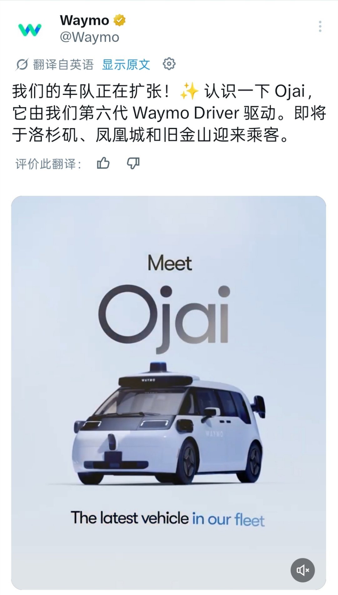 极氪waymo说：“我们的车队正在扩张，采用了第六代WaymoDriver驱动