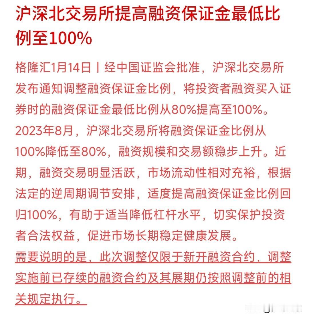 中午出大消息了，A股降温再上强度沪深北交易所提高融资保证金最低比例至100%，