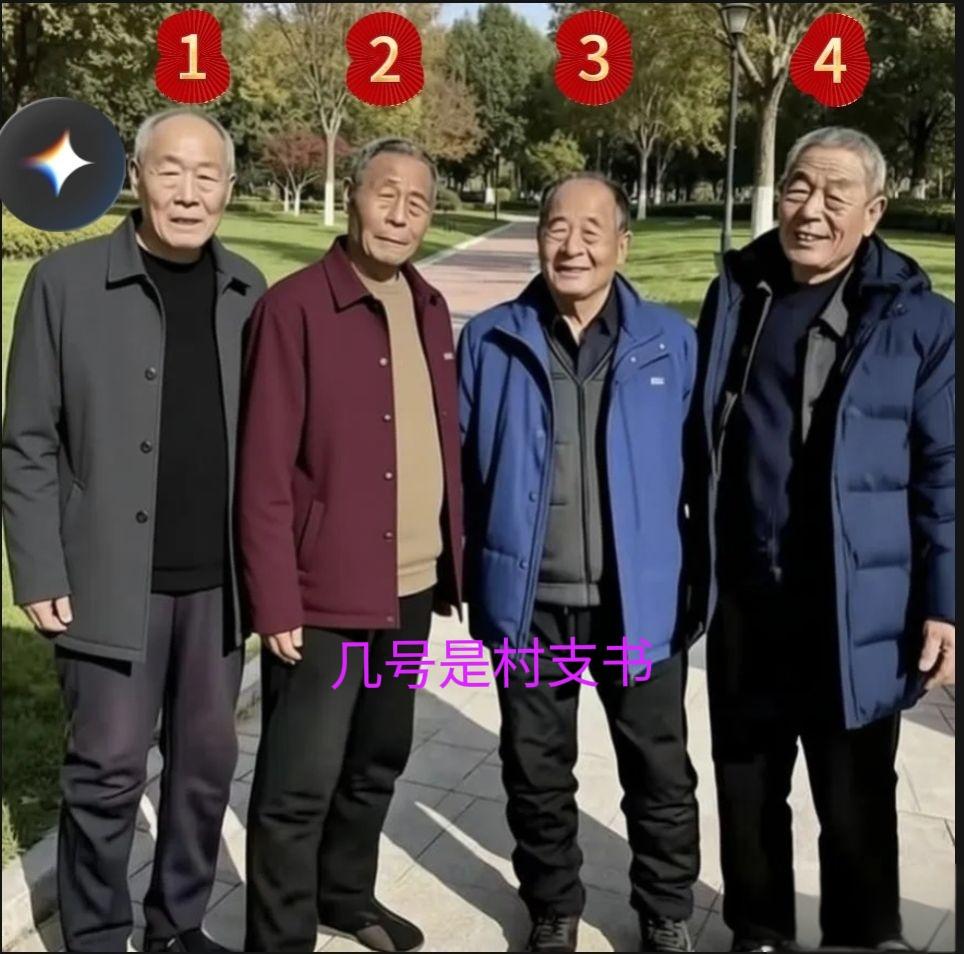 考考你的眼力，这四个人中，有一个是村支书，我猜了一天一夜，都没找到突破口