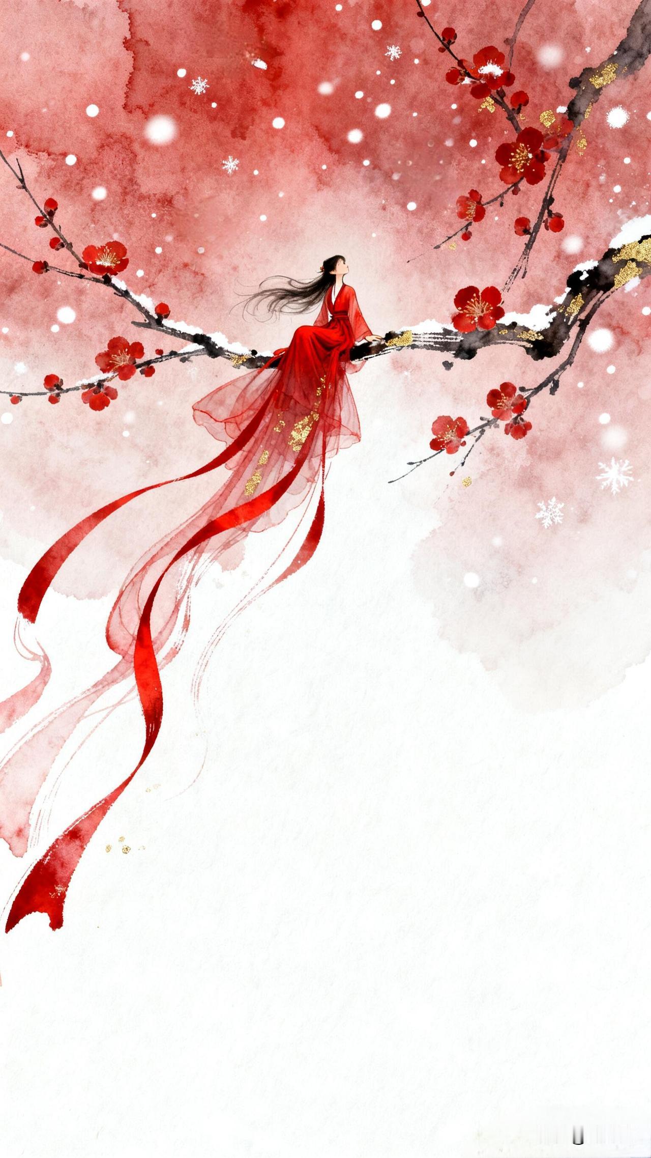 寒香一树映红妆｜国风头像壁纸风起时，红绸如焰，映着漫天飞雪与点点寒梅。她不言不