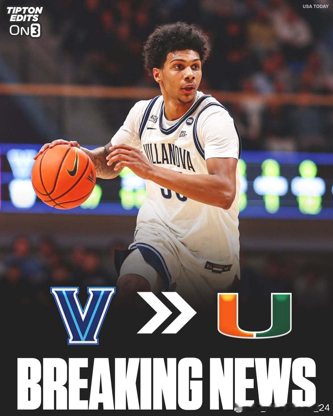 维拉诺瓦大学后卫阿卡登·刘易斯(AcadenLewis)转学加盟迈阿密大学这位